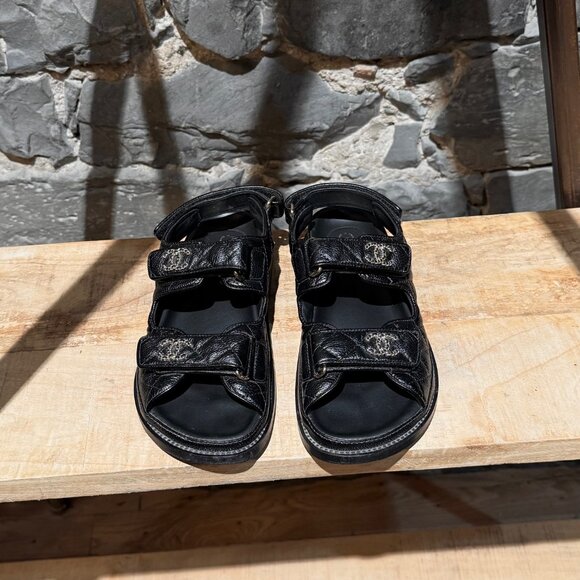 Chanel Black Caviar Leather CC Dad Slingback Sandals - Picture 3 of 13